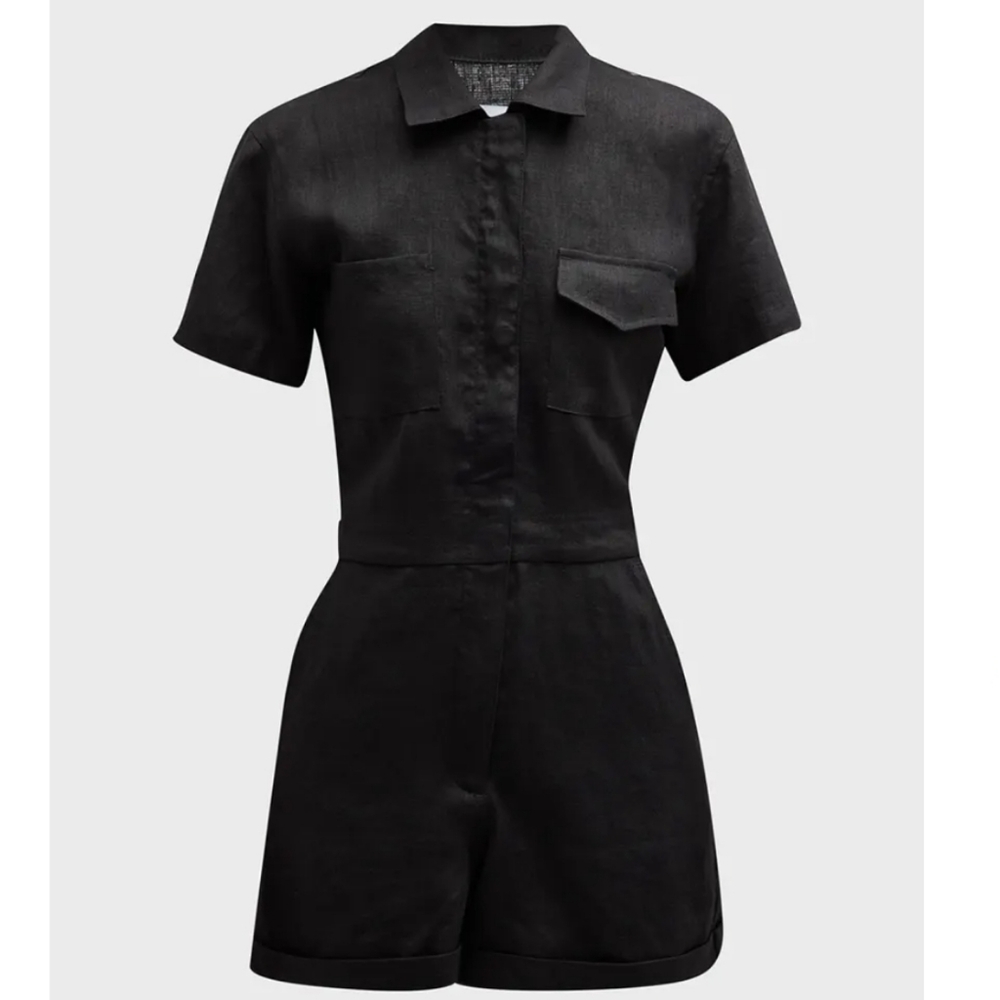 Rivet Utility Dreamer Linen Romper In Black Size XS